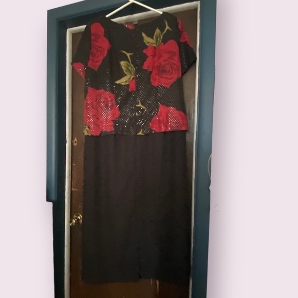 Vintage John Roberts Dress Women’s Size 18W NWT Black‎ Rose Print - Picture 9 of 12